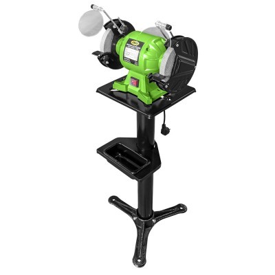 Esmeril verde e preto com rodas de moagem e suporte metálico