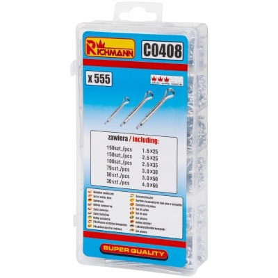 Caixa plástica com 555 anilhas de metal de vários tamanhos da marca RICHMANN