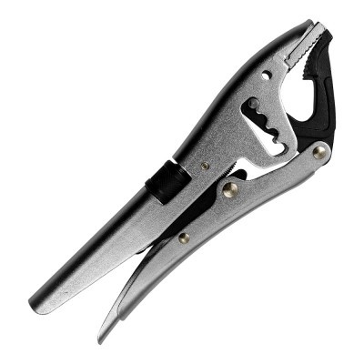 Alicate de pressão metálico cinza e preto com alavanca ajustável