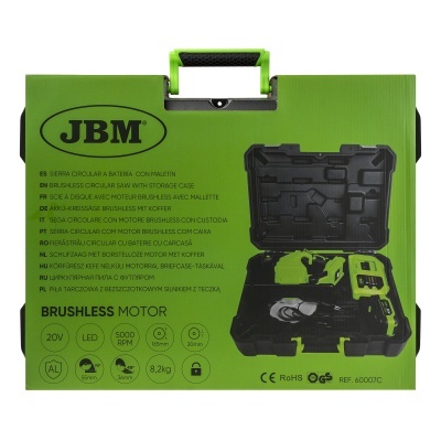 Caixa verde de serra circular a bateria JBM com estojo plástico preto