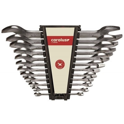 Conjunto de chaves fixas em aço em suporte com etiqueta Carolus
