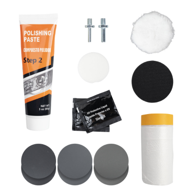 Kit de polimento com tubo de pasta e vários discos e parafusos