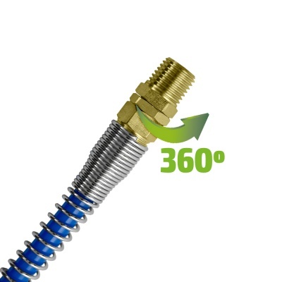 Mola metálica com conector dourado e indicação 360 graus