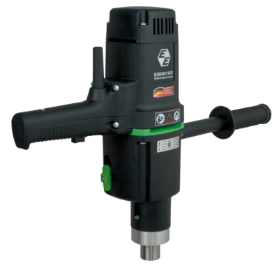 Máquina perfuradora preta com detalhes verdes e cinzentos e punhos