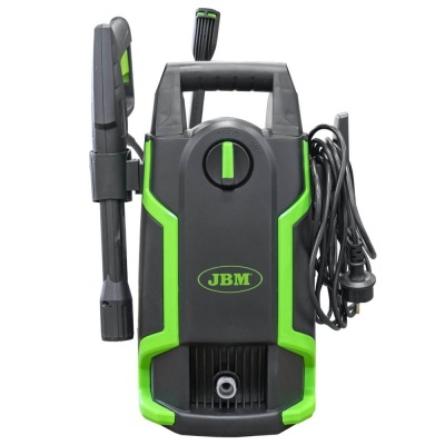 Lava-jato eléctrico preto e verde com cabo enrolado e acessórios