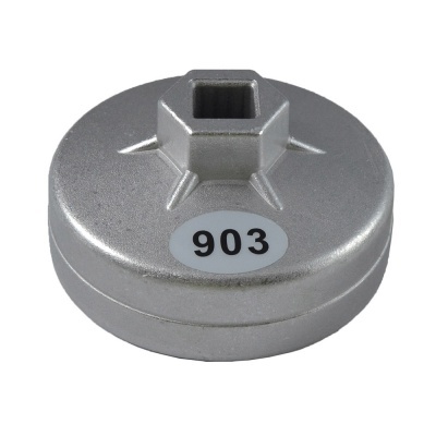 Chave de filtro metálica circular prateada com número 903