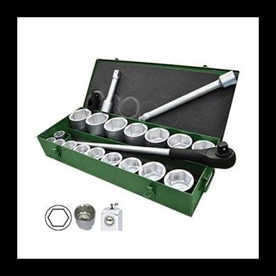 Conjunto de ferramentas com soquetes hexagonais em caixa metálica verde
