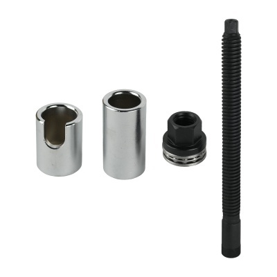 Conjunto de peças metálicas para ferramenta, incluindo luvas cromadas e peça roscada preta