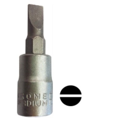 Chave de fenda metálica com ponta plana e texto gravado