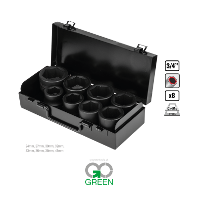 Conjunto de 8 soquetes para ferramentas em caixa metálica preta