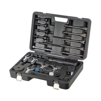 Conjunto de ferramentas profissionais organizadas numa mala preta