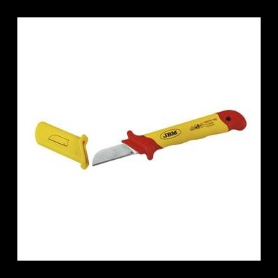 Faca de desbaste JBM com cabo amarelo e vermelho e lâmina curta em metal