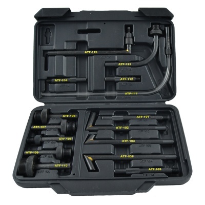 Conjunto de ferramentas metálicas numeradas organizadas em estojo preto.