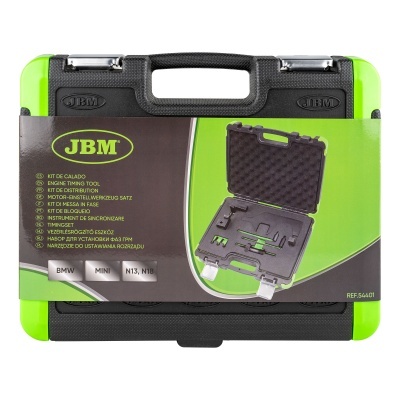 Conjunto de ferramentas de calibração em estojo preto e verde da JBM com várias peças e texto