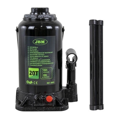 Macaco hidráulico garrafa preto 20 toneladas JBM com cabo metálico destacado