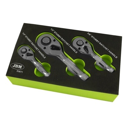 Conjunto de três cabos de catraca metálicos em embalagem preta e verde.