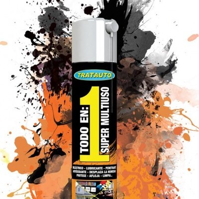 Spray multiusos Tratauto com fundo artístico colorido