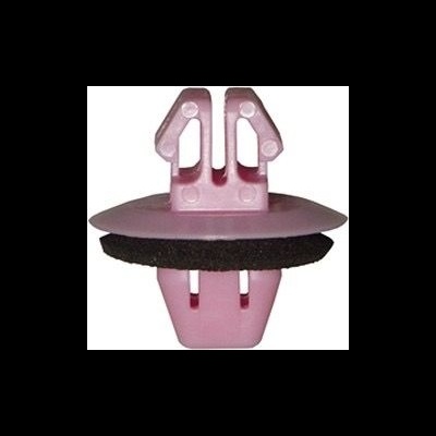 Prendedor rosa com esponja preta em fundo branco