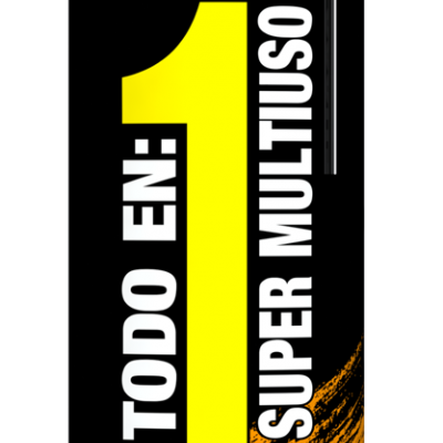 Lata de spray multiuso TRATAUTO com tampa branca e detalhes em preto e amarelo