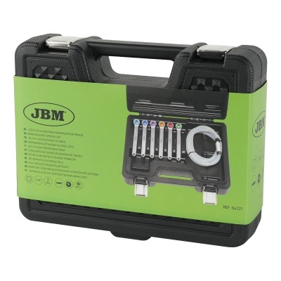 Conjunto de ferramentas JBM numa caixa preta com faixa verde