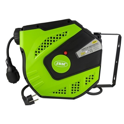 Enrolador de cabo elétrico verde e preto JBM com tomada e suporte