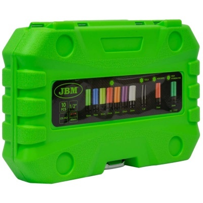 Conjunto de ferramentas JBM em caixa verde com várias pontas coloridas visíveis