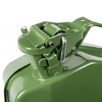 Recipiente metálico verde fosca com fecho e alça