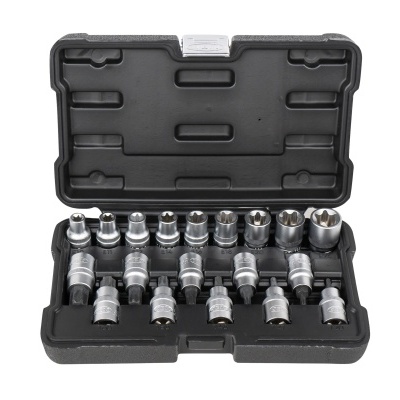 Conjunto de soquetes metálicos em caixa preta aberta