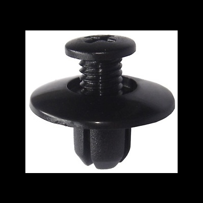 Botão rebite preto em plástico com base circular larga e parte superior destacável