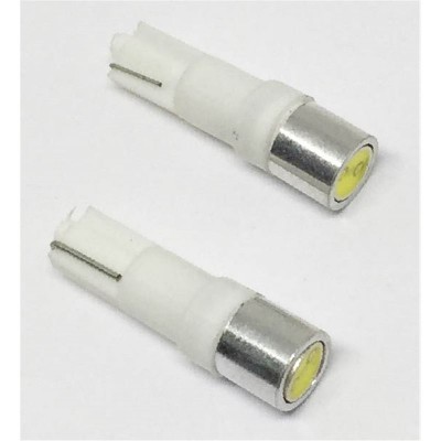 Dois LEDs T10 brancos com base plástica e tampa metálica prateada