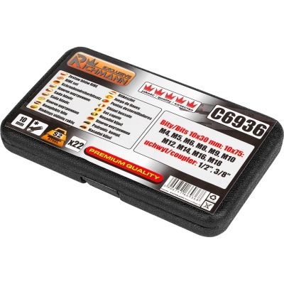 Estojo preto com etiqueta detalhada de parafusos