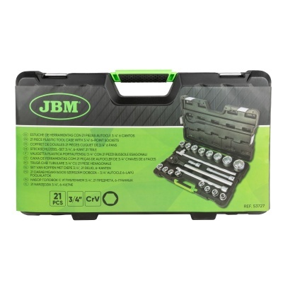 Conjunto de ferramentas JBM com 21 peças em estojo plástico preto e verde