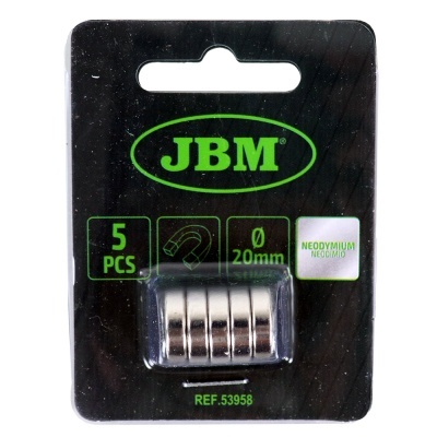 Embala gem de 5 ímanes redondos prateados em blister preto JBM