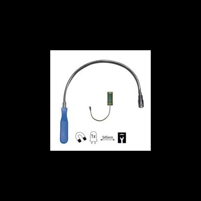 Ferramenta flexível com cabo azul e luz LED, controle remoto verde e ícone de chave inglesa