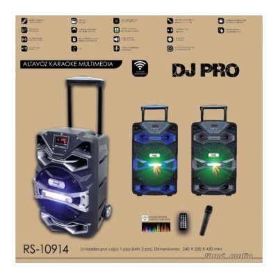 Altavoz karaoke multimedia DJ PRO RS-10914 preto com luzes LED coloridas e microfone