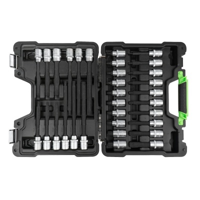 Conjunto de soquetes metálicos em caixa plástica preta com pega verde