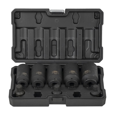 Conjunto de soquetes de impacto pretos numa caixa preta aberta