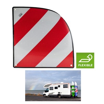 Sinal refletor quadrado vermelho e branco com selo FLEXIBLE