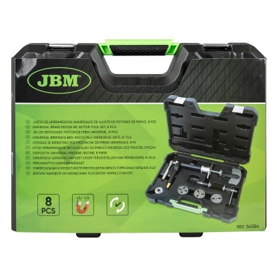 Conjunto de ferramentas JBM para pistões de travões, 8 peças, caixa preta e verde