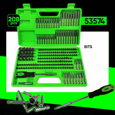 Conjunto de ferramentas de 208 peças com estojo verde e chave de fendas