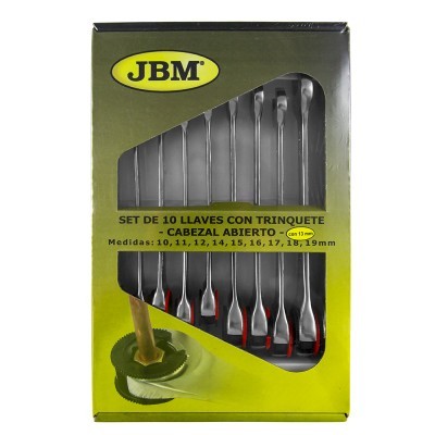 Conjunto de 10 chaves com trinquete JBM com tamanhos entre 10 mm e 19 mm