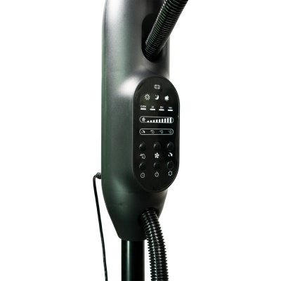 Painel de controlo preto com botões e símbolos de aquecedor