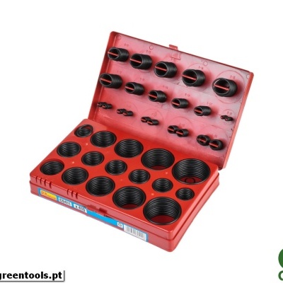 Conjunto de anilhas de vedação pretas em caixa organizadora vermelha