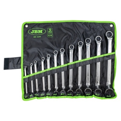 Conjunto de 12 chaves em bolsa preta com rebordo verde