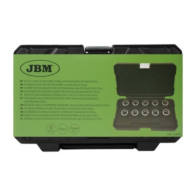 Conjunto de 10 chaves de vaso para parafusos de bloqueio de roda Tesla em caixa preta com etiqueta verde