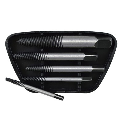 Conjunto de extratores de parafusos em aço em estojo preto.