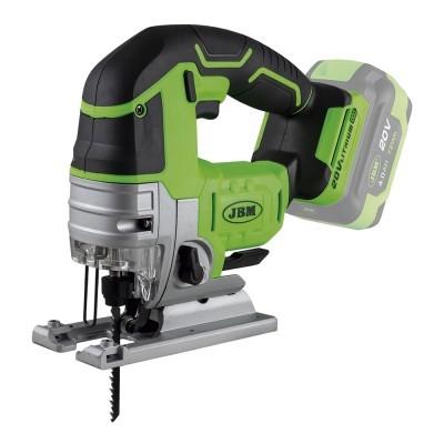 Serra tico-tico eléctrica JBM verde e preta com lâmina e base metálica