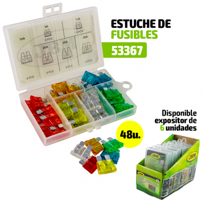 Estojo transparente com fusíveis coloridos e texto ESTUCHE DE FUSIBLES 53367