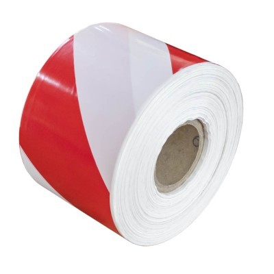 Rolo de fita de alerta vermelho e branco com listras diagonais