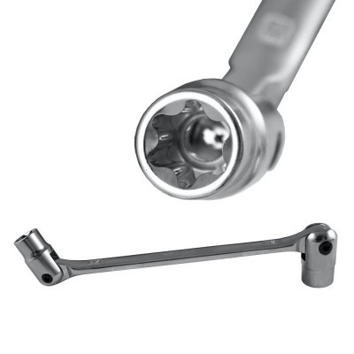 Chave de caixa de aço cromado com duas extremidades e encaixes sextavados